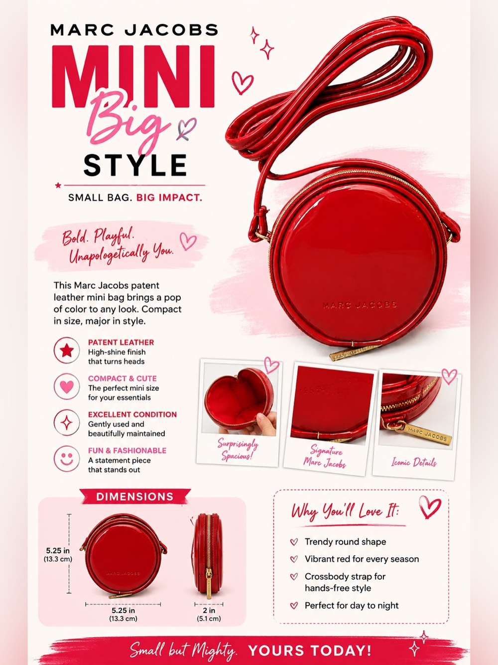 Marc Jacobs Red Patent Leather Mini Round Crossbody - Picture 2 of 5